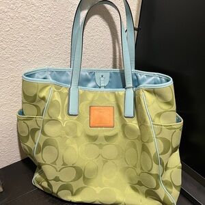 Coach Signature Monogram Tote Lime